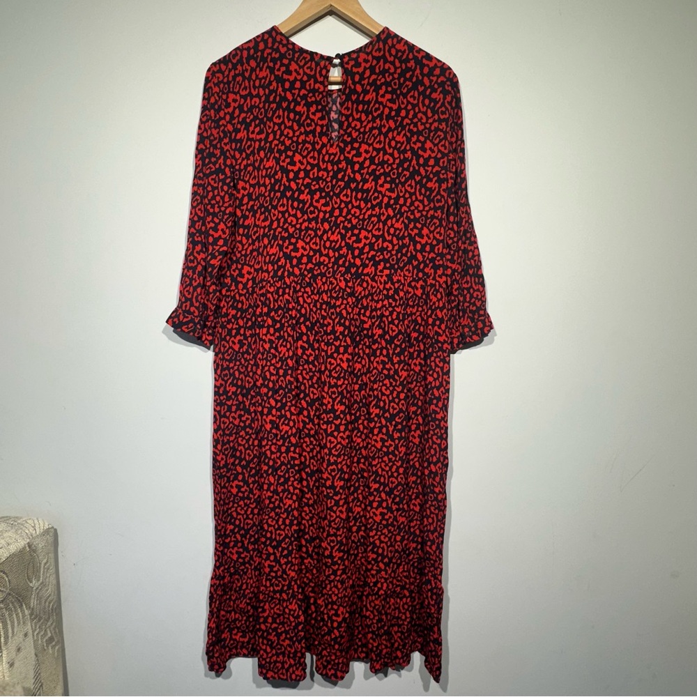 ZARA Red Leopard Printed Midi Tent Dress Women's Size M - Picture 10 of 15